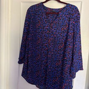 Torrid Blue & Pink Animal Print V-Neck Blouse
